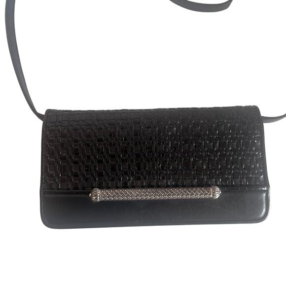 Brighton Crossbody Clutch Wallet Purse Woven Leather Organizer Bag Silver Accent - Picture 1 of 12